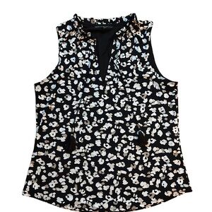 White House Black Market Monochrome Floral Blouse